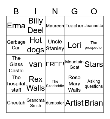 The Glass Castle Bingo Card