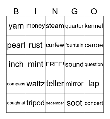 vocabulary bingo Card