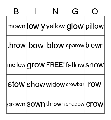 ow  (snow) Bingo Card