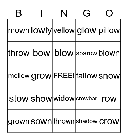 ow  (snow) Bingo Card