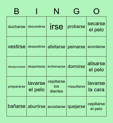 reflexive verbs #2 no fotos Bingo Card