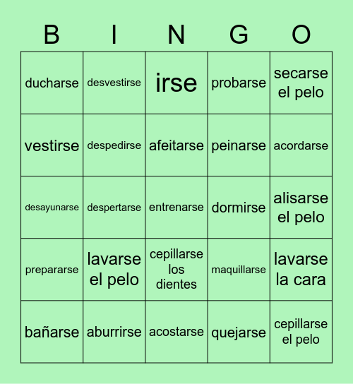 reflexive verbs #2 no fotos Bingo Card