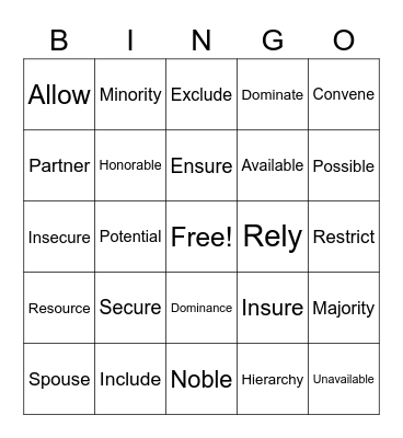 Vocabulary Bingo Card