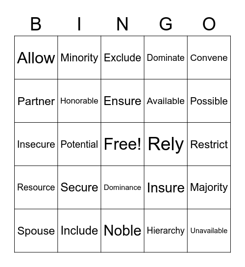 Vocabulary Bingo Card