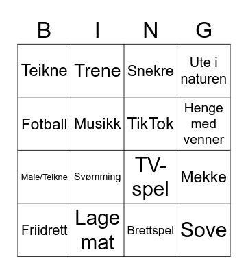Interessebingo Card