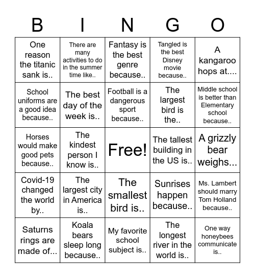 Untitled Bingo Card