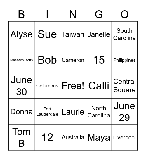 Untitled Bingo Card