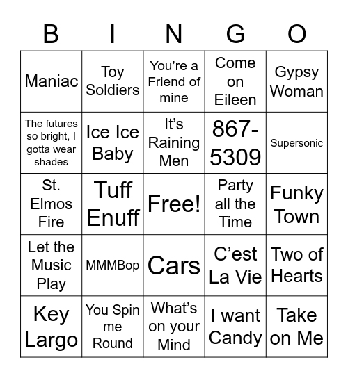 One Hit Wonders 70s - 90s Bingo Card