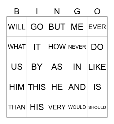 SIGHT WORDS 2 Bingo Card