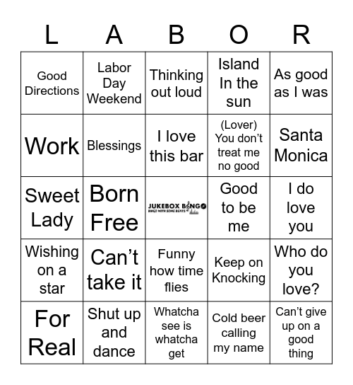 JukeBox Bingo Labor Day Bingo Card