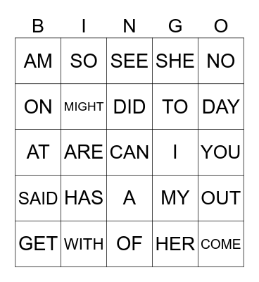 SIGHT WORDS 3 Bingo Card