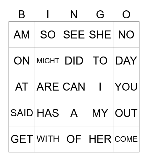 SIGHT WORDS 3 Bingo Card
