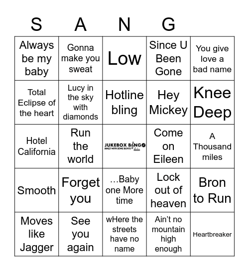 JUKEBOX BINGO SANG 090621 Bingo Card