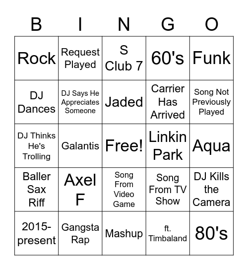 DJ Helicase's Monday Night Jammin' Bingo Board Bingo Card