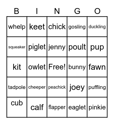 Baby Animal Bingo Card
