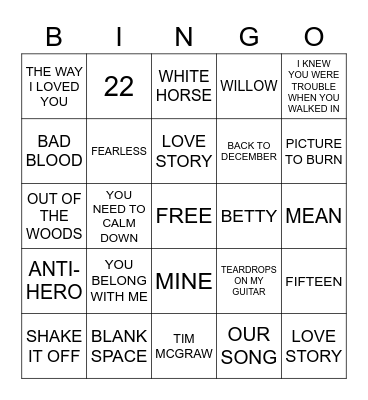 TAYLOR'S VERSION Bingo Card