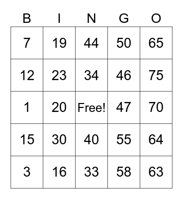 Untitled Bingo Card