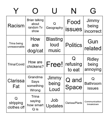Family Bingo Card