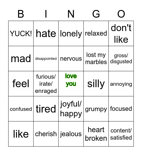 ASL Emotion Signs Bingo Card