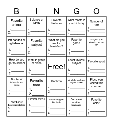 Getting to Know You Bingo Card