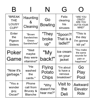 The Odd Couple Bingo Card