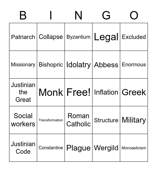 Byzantine Empire BINGO Card