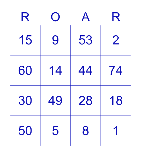 Order of Operations ROAR BINGO Card