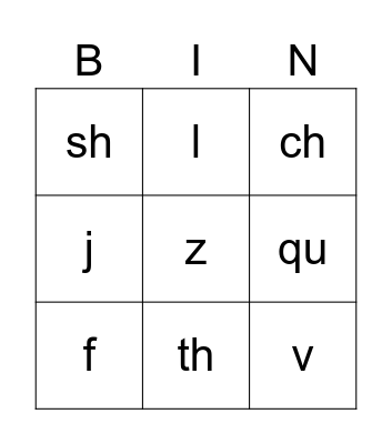 Phonics Bingo Card