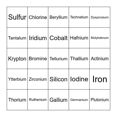 Periodic Table Bingo Card