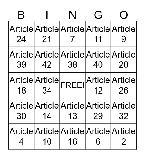 Convention on the Rights of the Child  Bingo Card