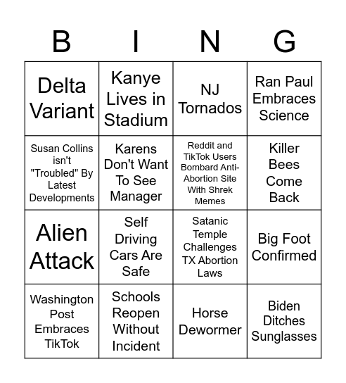 2021 Bingo Card