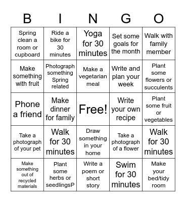 Spring Lockdown Bingo Card