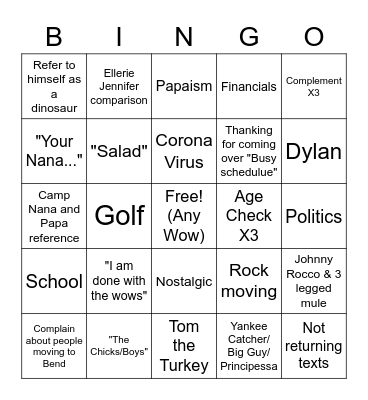 Papa Bingo Card