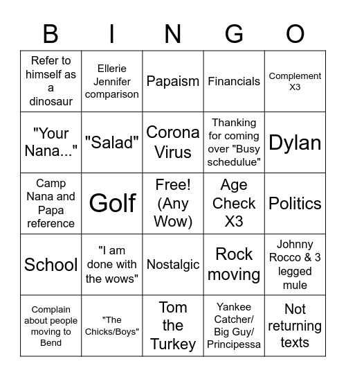 Papa Bingo Card
