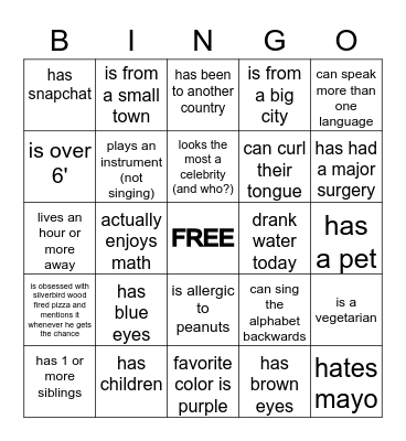 Find Somebody Who... Bingo Card