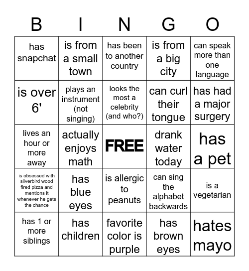 Find Somebody Who... Bingo Card