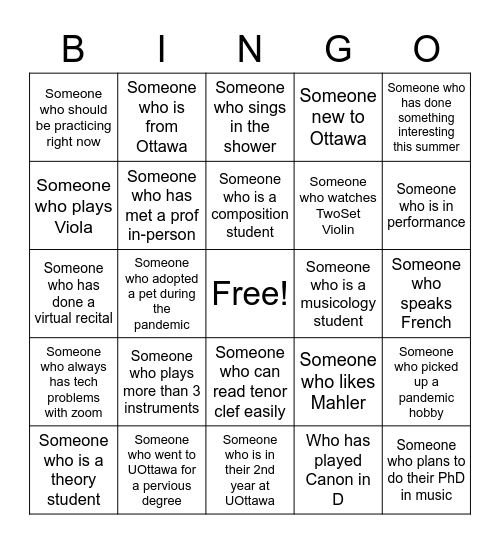 UOTTAWA GRAD BINGO Card