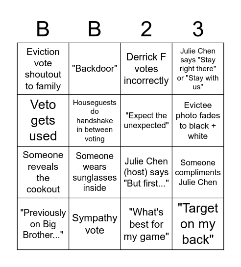 BIG BROTHER BINGO Card