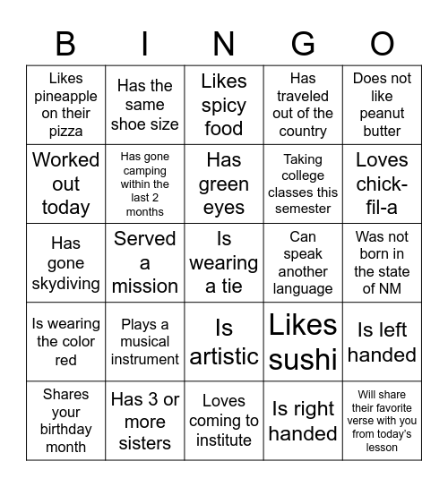 Institute Bingo: Find someone who... Bingo Card