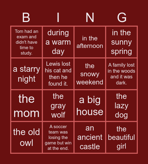 Literary elements Bingo Card