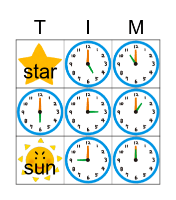 What time is it ? It's _____. Bingo Card