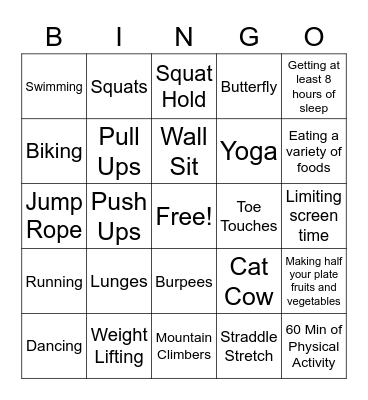 Components of Fitness Bingo Card