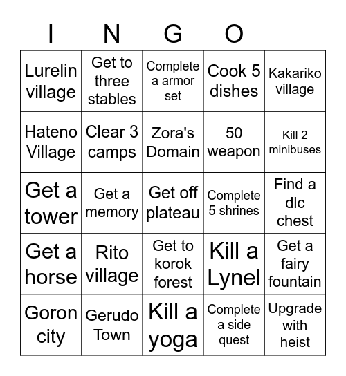 Botw Bingo Card