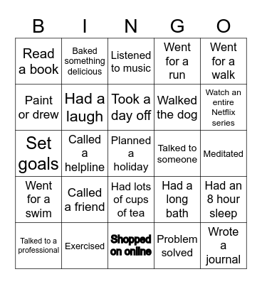Covid 19 well being activities Bingo Card