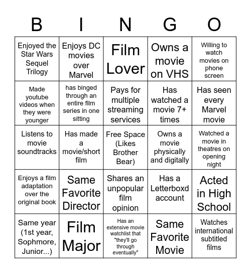 SFO Member Bingo Card