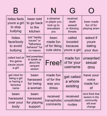 League of Legends Egirl Bingo Card
