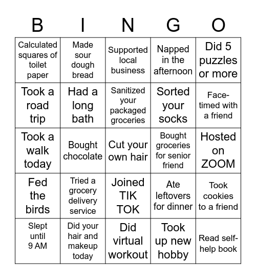 Covid-19 Bingo Card