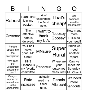 HHS Finance Division BINGO Card Bingo Card