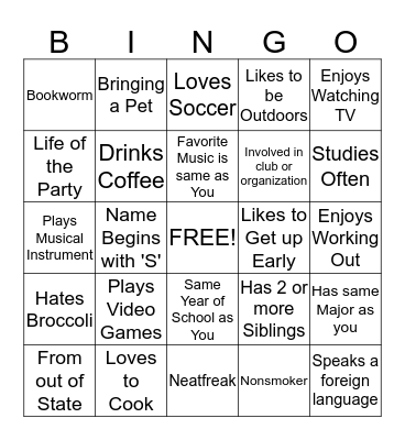 Roommate Social Bingo Card