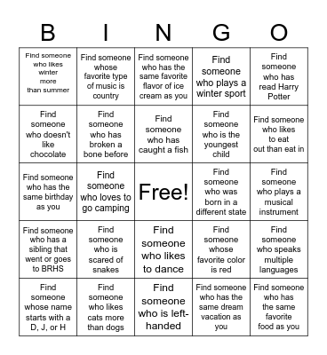 Get to Know Each Other Bingo Card